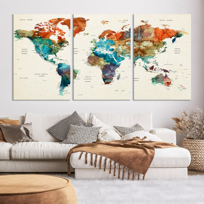 World Map Push Pin Travel Map Canvas Print Large Wall Art Giclee Printing