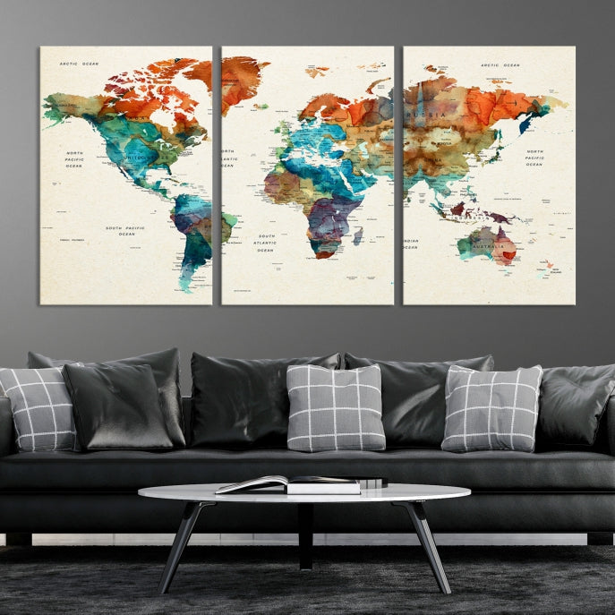 World Map Push Pin Travel Map Canvas Print Large Wall Art Giclee Printing