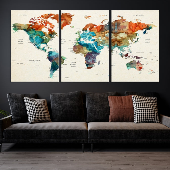 World Map Push Pin Travel Map Canvas Print Large Wall Art Giclee Printing