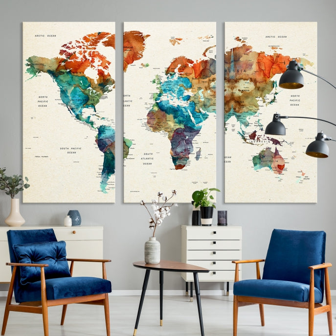 World Map Push Pin Travel Map Canvas Print Large Wall Art Giclee Printing