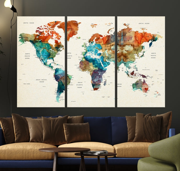 World Map Push Pin Travel Map Canvas Print Large Wall Art Giclee Printing