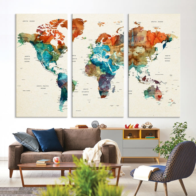 World Map Push Pin Travel Map Canvas Print Large Wall Art Giclee Printing