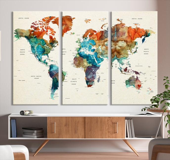 World Map Push Pin Travel Map Canvas Print Large Wall Art Giclee Printing