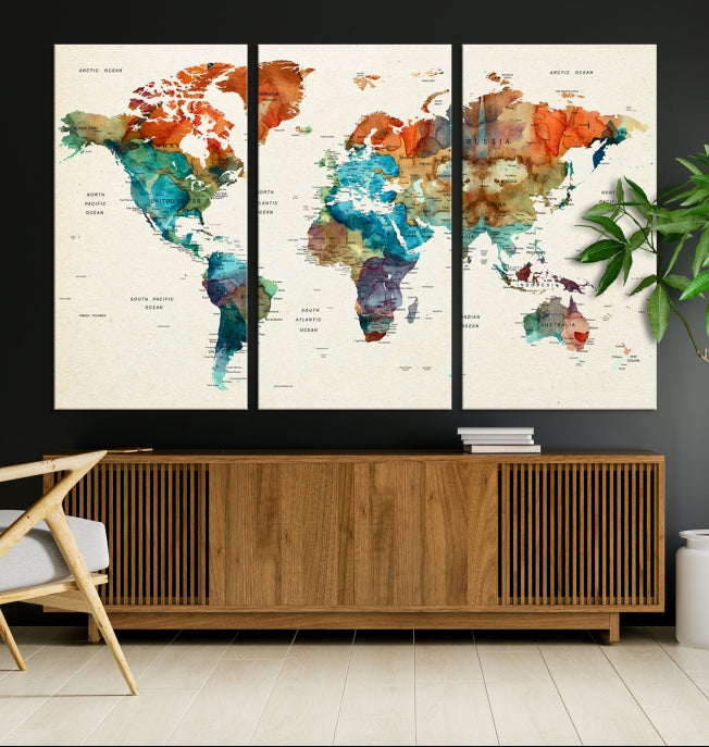 World Map Push Pin Travel Map Canvas Print Large Wall Art Giclee Printing