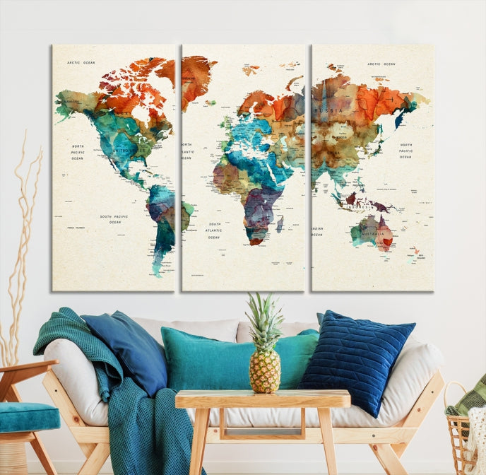 World Map Push Pin Travel Map Canvas Print Large Wall Art Giclee Printing