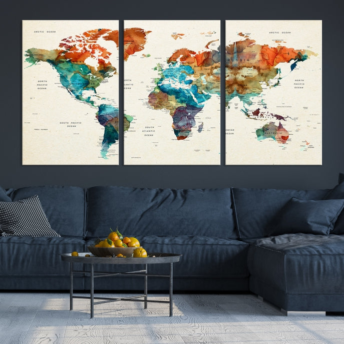 World Map Push Pin Travel Map Canvas Print Large Wall Art Giclee Printing