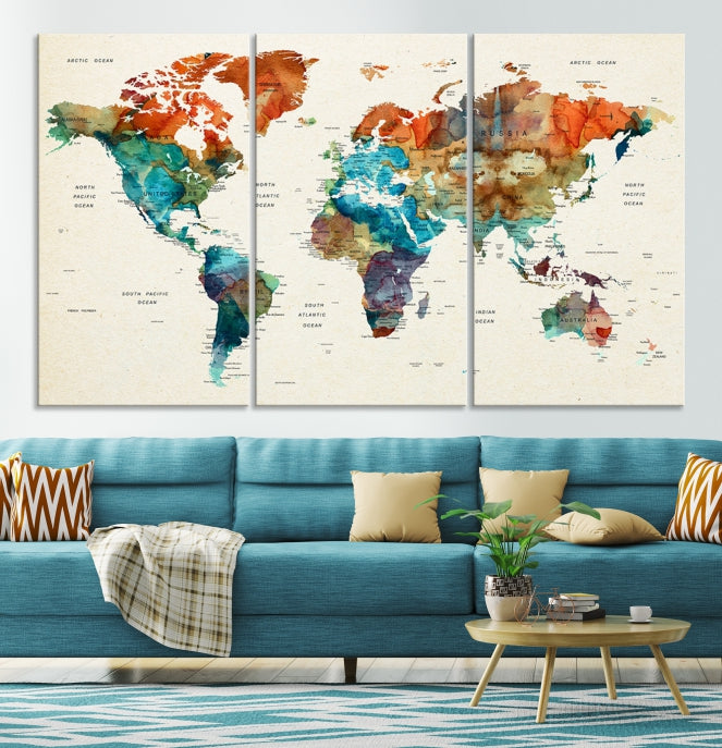 World Map Push Pin Travel Map Canvas Print Large Wall Art Giclee Printing