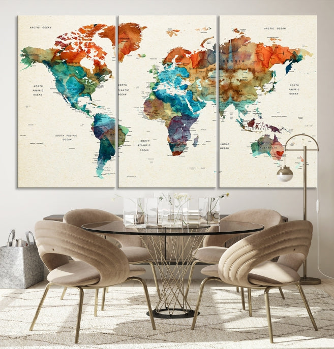 World Map Push Pin Travel Map Canvas Print Large Wall Art Giclee Printing