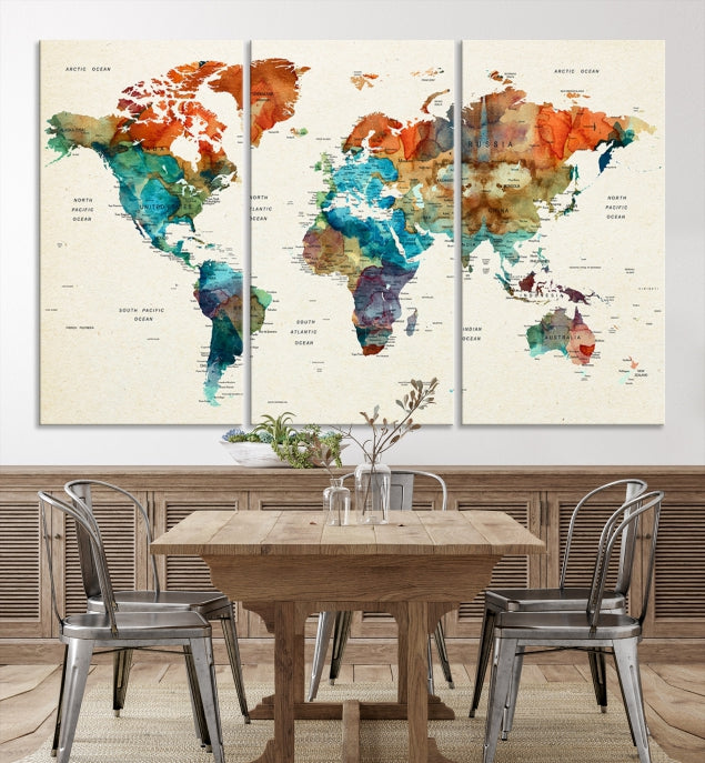 World Map Push Pin Travel Map Canvas Print Large Wall Art Giclee Printing