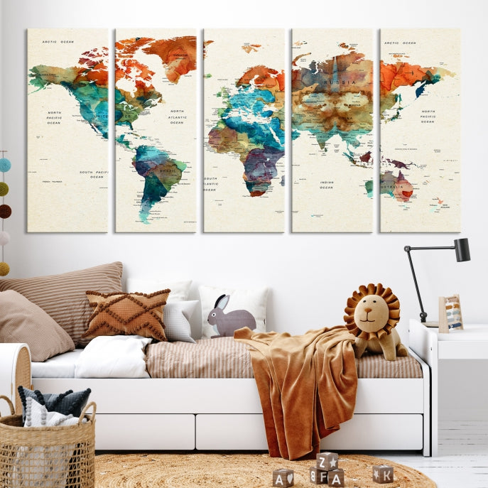 World Map Push Pin Travel Map Canvas Print Large Wall Art Giclee Printing