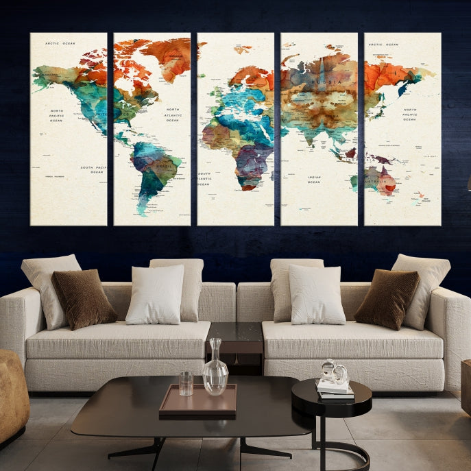 World Map Push Pin Travel Map Canvas Print Large Wall Art Giclee Printing