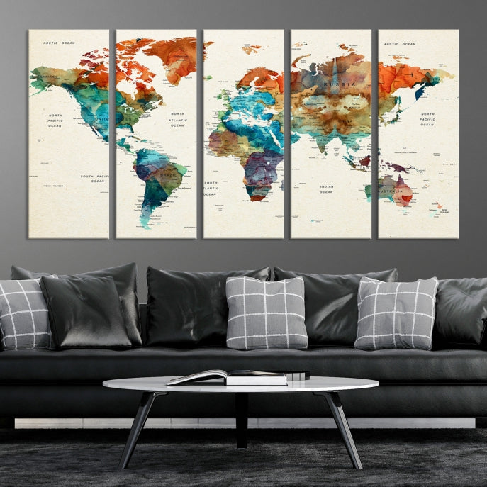 World Map Push Pin Travel Map Canvas Print Large Wall Art Giclee Printing