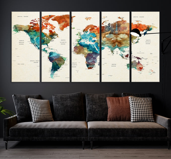 World Map Push Pin Travel Map Canvas Print Large Wall Art Giclee Printing