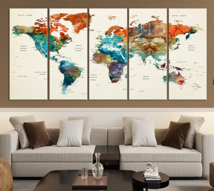 World Map Push Pin Travel Map Canvas Print Large Wall Art Giclee Printing