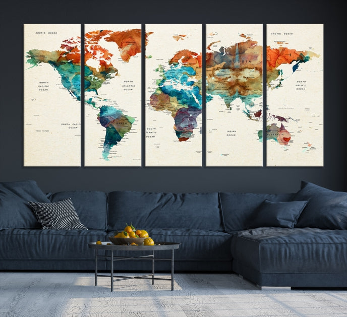 World Map Push Pin Travel Map Canvas Print Large Wall Art Giclee Printing