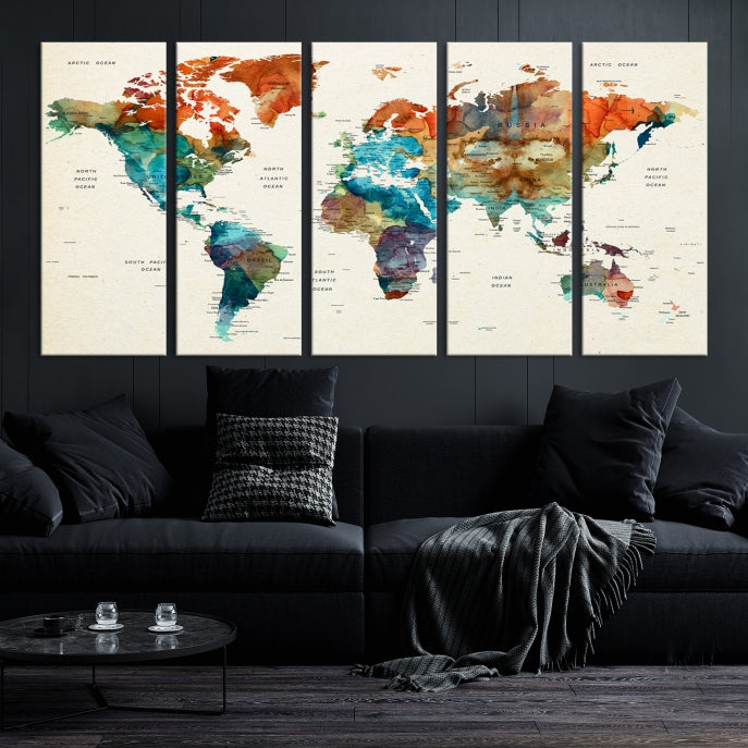 World Map Push Pin Travel Map Canvas Print Large Wall Art Giclee Printing