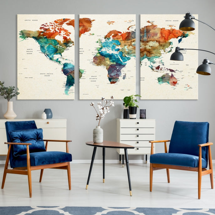 World Map Push Pin Travel Map Canvas Print Large Wall Art Giclee Printing