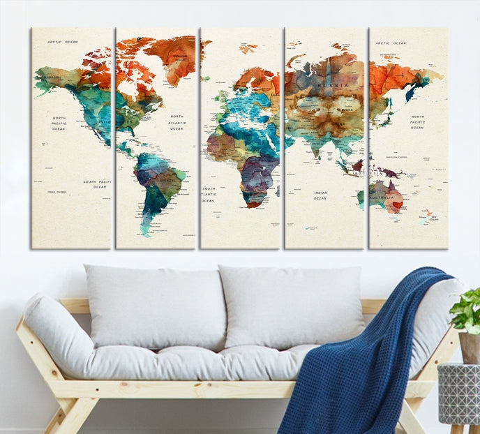 World Map Push Pin Travel Map Canvas Print Large Wall Art Giclee Printing