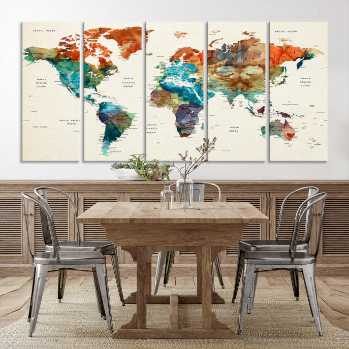 World Map Push Pin Travel Map Canvas Print Large Wall Art Giclee Printing