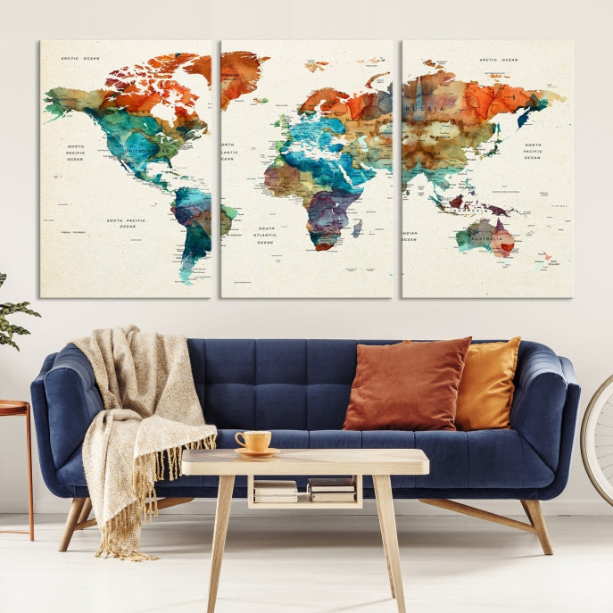 World Map Push Pin Travel Map Canvas Print Large Wall Art Giclee Printing