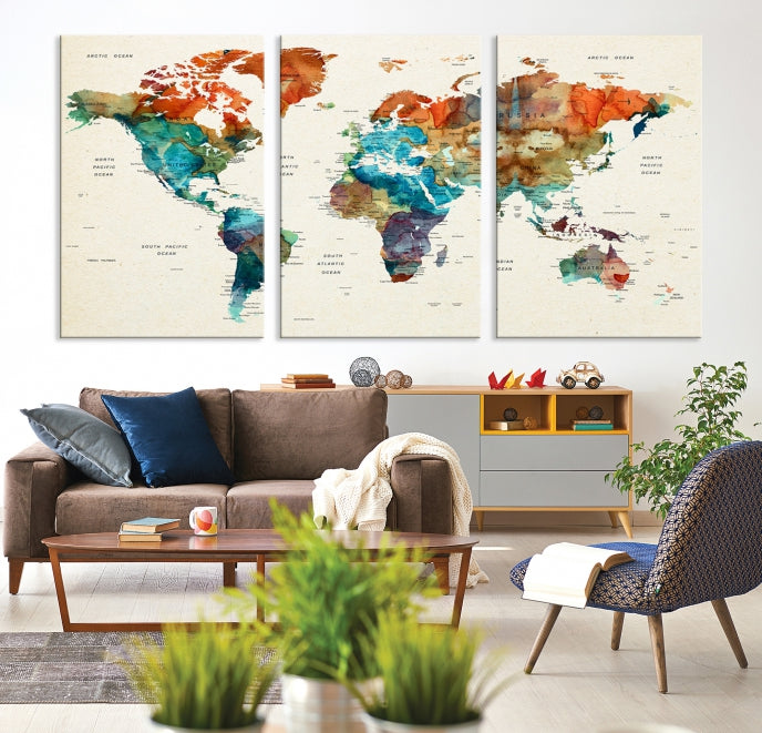 World Map Push Pin Travel Map Canvas Print Large Wall Art Giclee Printing