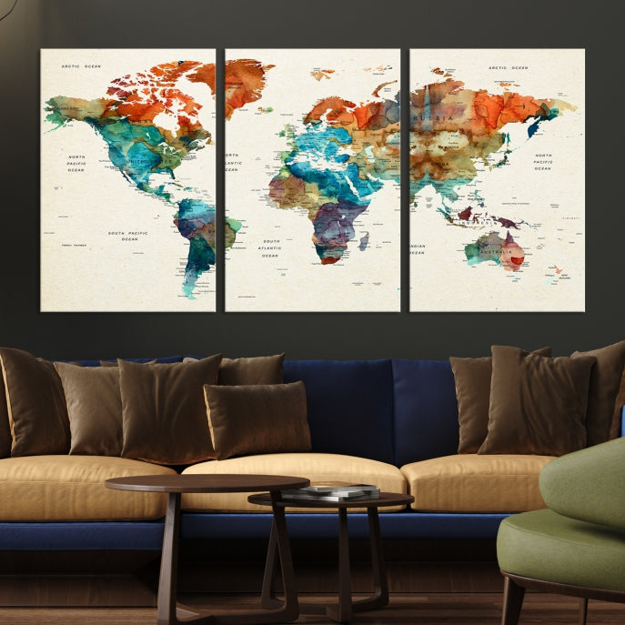 World Map Push Pin Travel Map Canvas Print Large Wall Art Giclee Printing