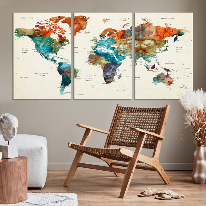 World Map Push Pin Travel Map Canvas Print Large Wall Art Giclee Printing