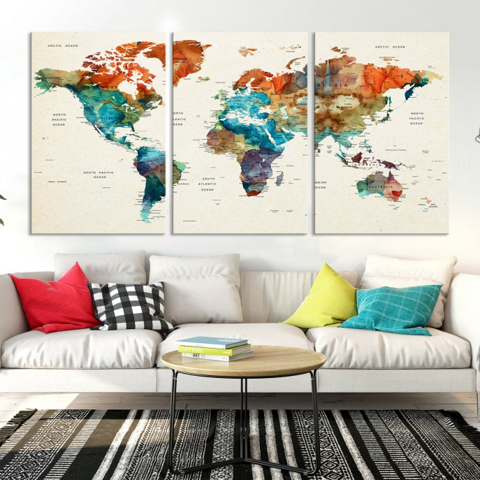 World Map Push Pin Travel Map Canvas Print Large Wall Art Giclee Printing