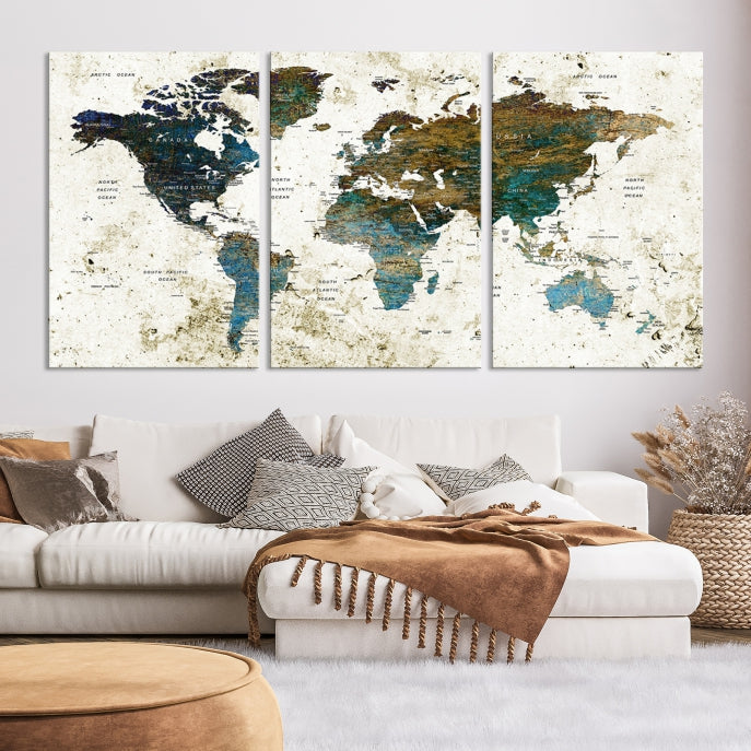 World Map Wall Art Canvas Print Framed Modern Map Art Painting Home Decor