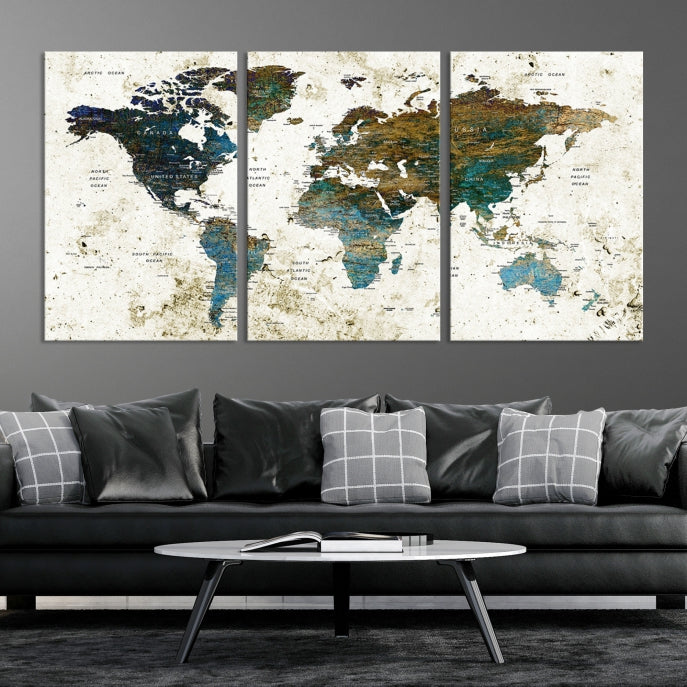 World Map Wall Art Canvas Print Framed Modern Map Art Painting Home Decor