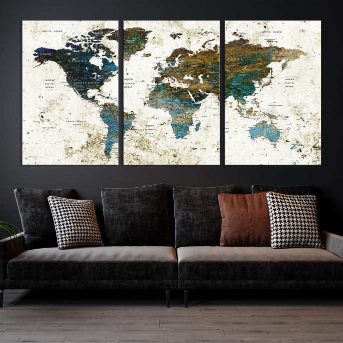 World Map Wall Art Canvas Print Framed Modern Map Art Painting Home Decor