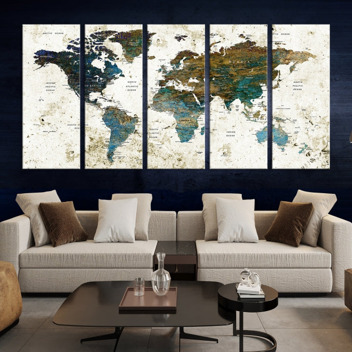 World Map Wall Art Canvas Print Framed Modern Map Art Painting Home Decor