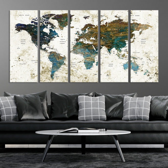 World Map Wall Art Canvas Print Framed Modern Map Art Painting Home Decor