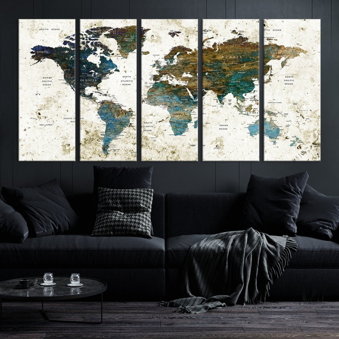 World Map Wall Art Canvas Print Framed Modern Map Art Painting Home Decor