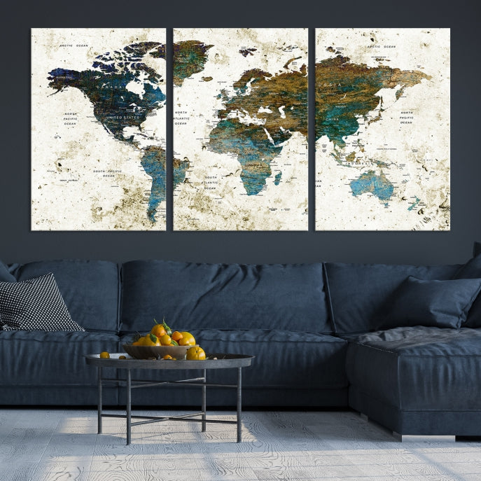 World Map Wall Art Canvas Print Framed Modern Map Art Painting Home Decor