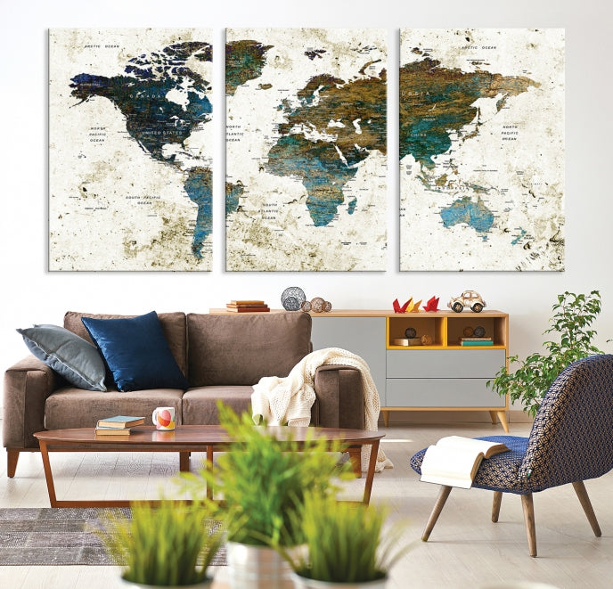 World Map Wall Art Canvas Print Framed Modern Map Art Painting Home Decor