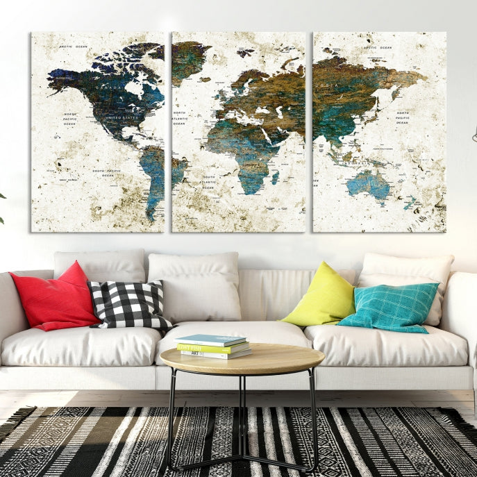 World Map Wall Art Canvas Print Framed Modern Map Art Painting Home Decor