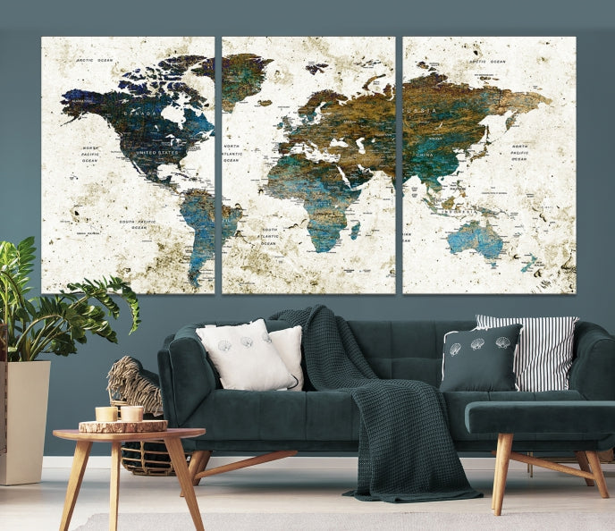 World Map Wall Art Canvas Print Framed Modern Map Art Painting Home Decor