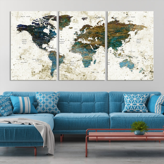 World Map Wall Art Canvas Print Framed Modern Map Art Painting Home Decor