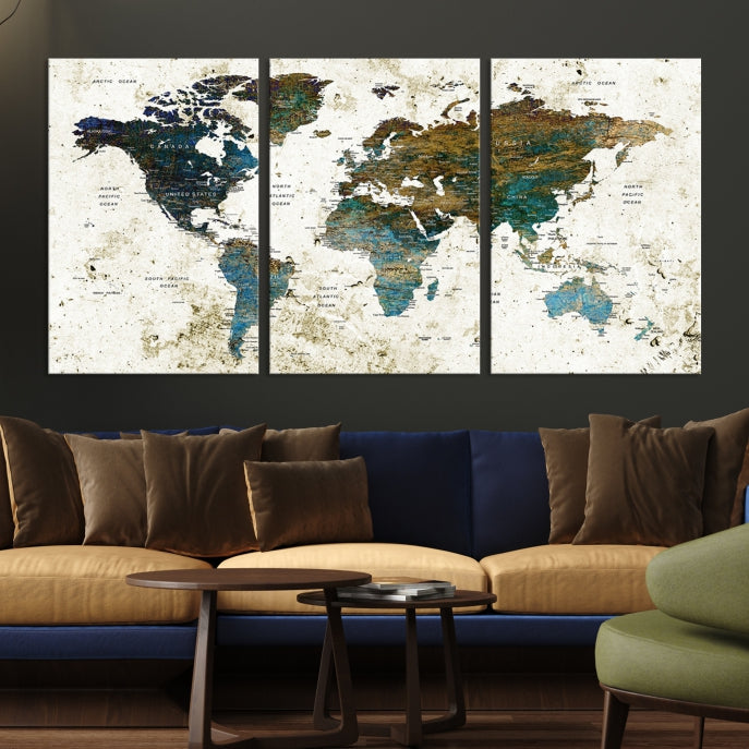 World Map Wall Art Canvas Print Framed Modern Map Art Painting Home Decor