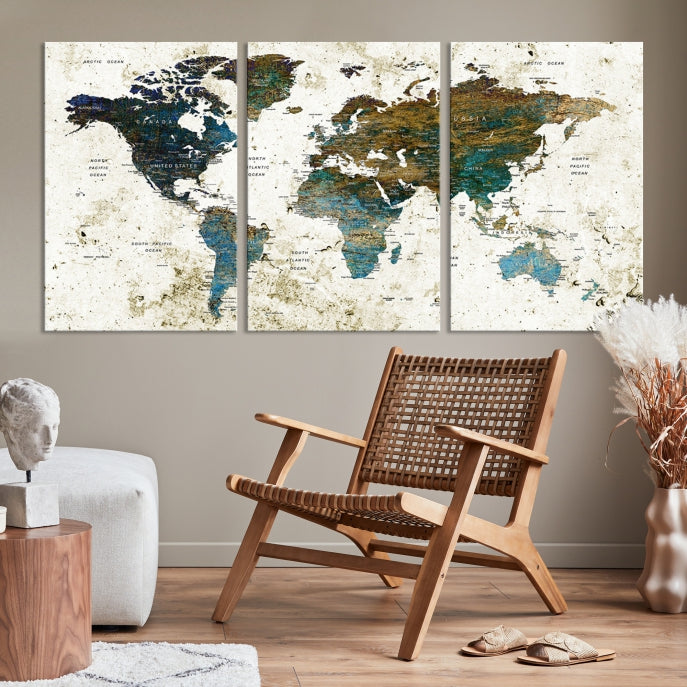 World Map Wall Art Canvas Print Framed Modern Map Art Painting Home Decor