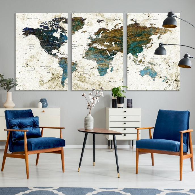 World Map Wall Art Canvas Print Framed Modern Map Art Painting Home Decor