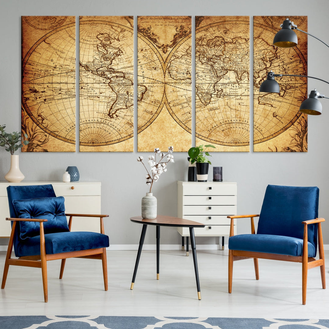 World Map Wall Art Canvas Print Push Pin Detailed Map of the World