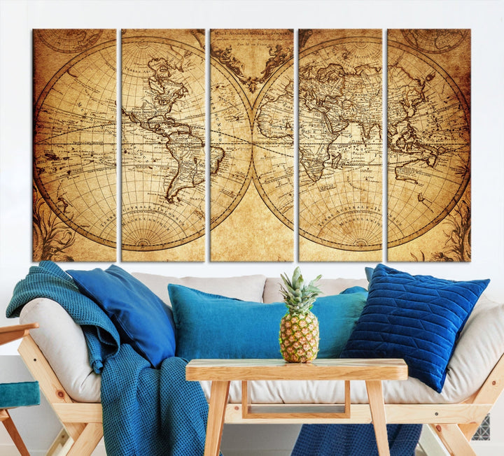 World Map Wall Art Canvas Print Push Pin Detailed Map of the World