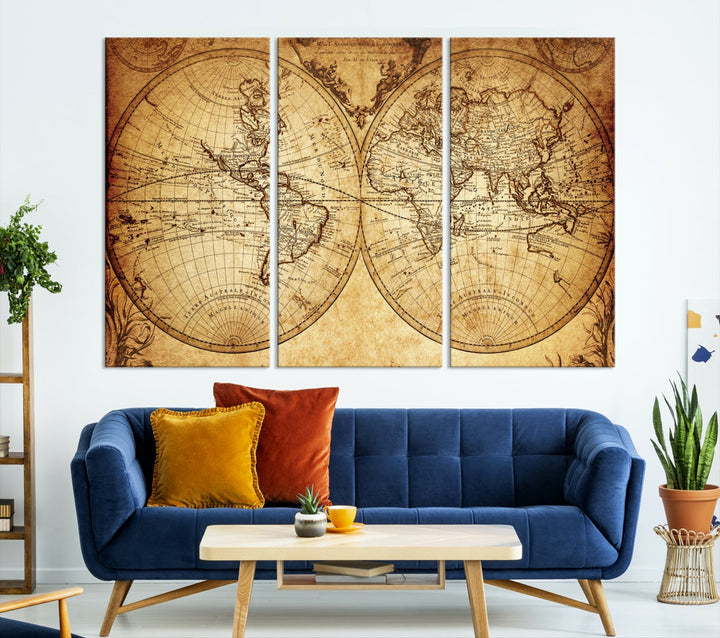 World Map Wall Art Canvas Print Push Pin Detailed Map of the World