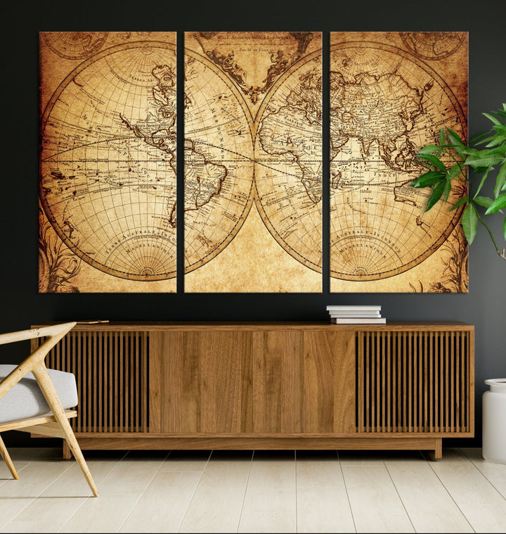 World Map Wall Art Canvas Print Push Pin Detailed Map of the World