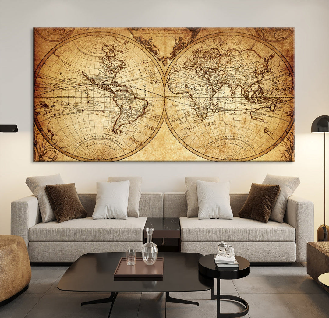 World Map Wall Art Canvas Print Push Pin Detailed Map of the World