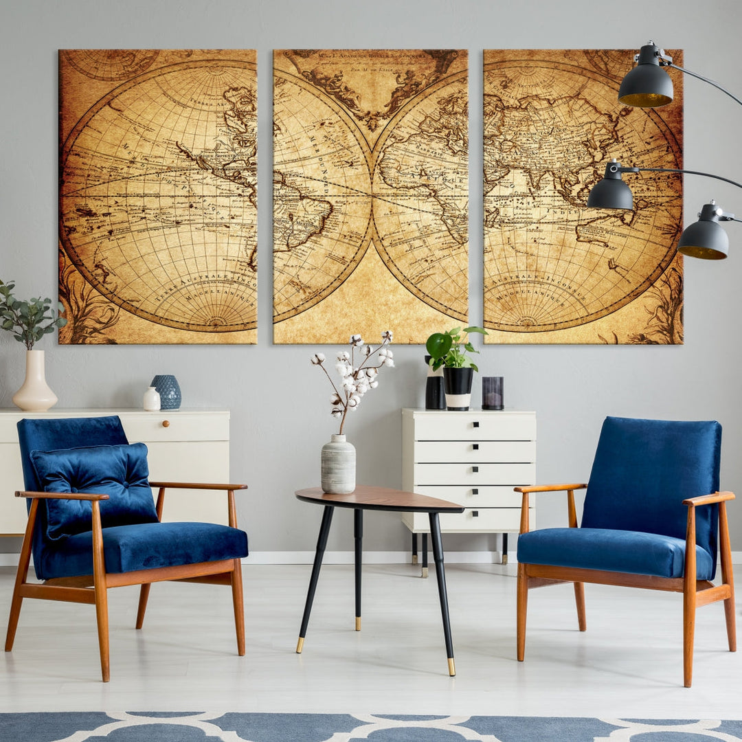 World Map Wall Art Canvas Print Push Pin Detailed Map of the World