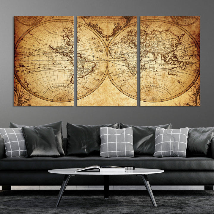 World Map Wall Art Canvas Print Push Pin Detailed Map of the World