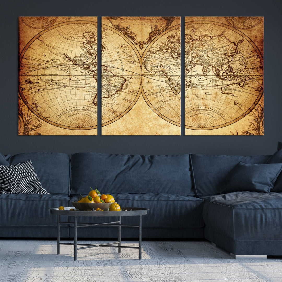 World Map Wall Art Canvas Print Push Pin Detailed Map of the World